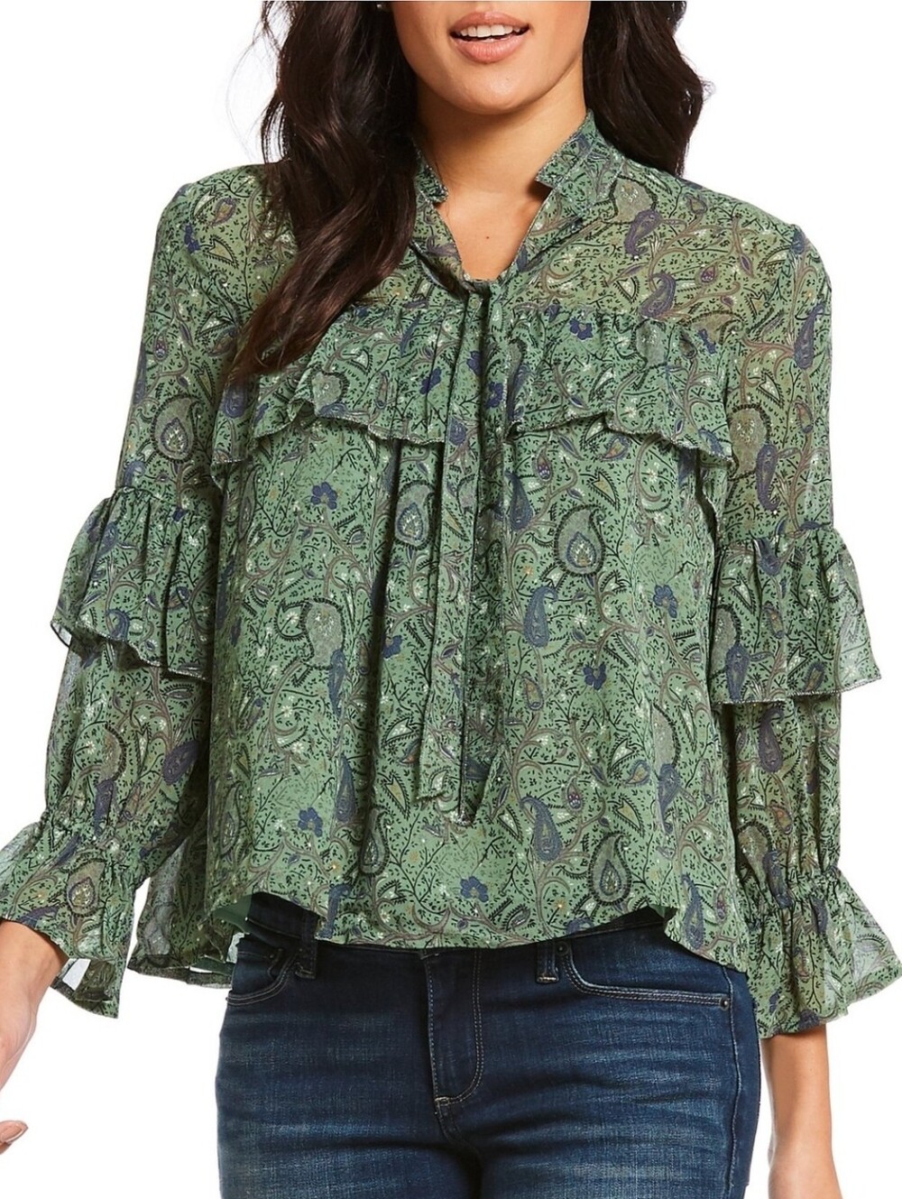 Lucky Brand ~ Green Paisley Peasant Blouse Top ~ Size 1X